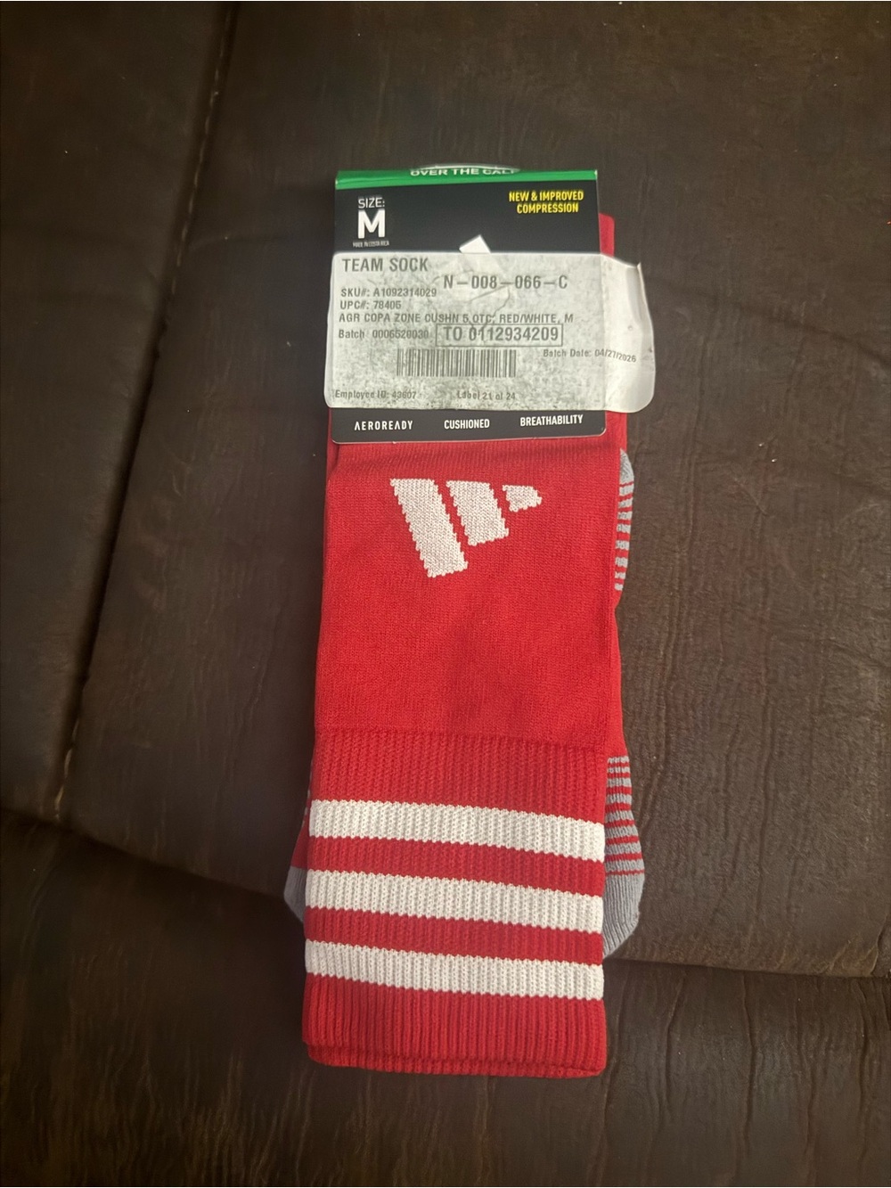 adidas Red and White Athletic Team Socks - Medium - Picture 2 of 3